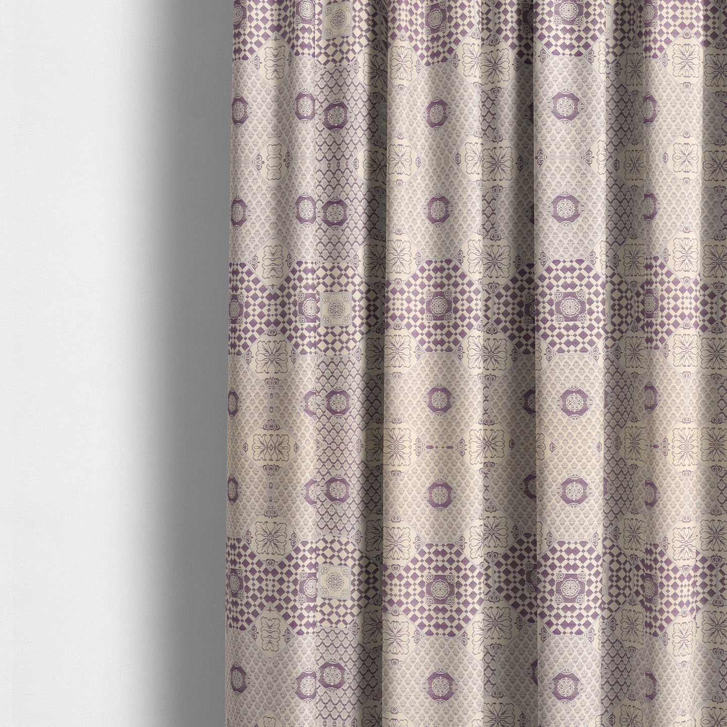 Zenith Collection In Smooth Chenille Finish Purple Colour Patchwork Pattern Upholstery Fabric CTR-214 - Made To Measure Curtains