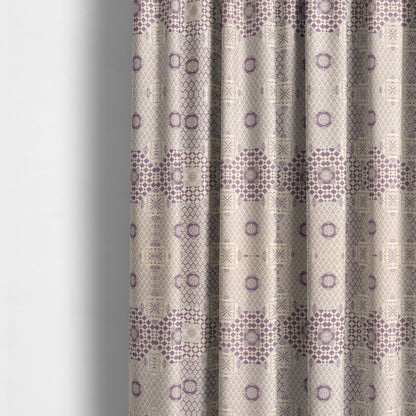 Zenith Collection In Smooth Chenille Finish Purple Colour Patchwork Pattern Upholstery Fabric CTR-214 - Made To Measure Curtains