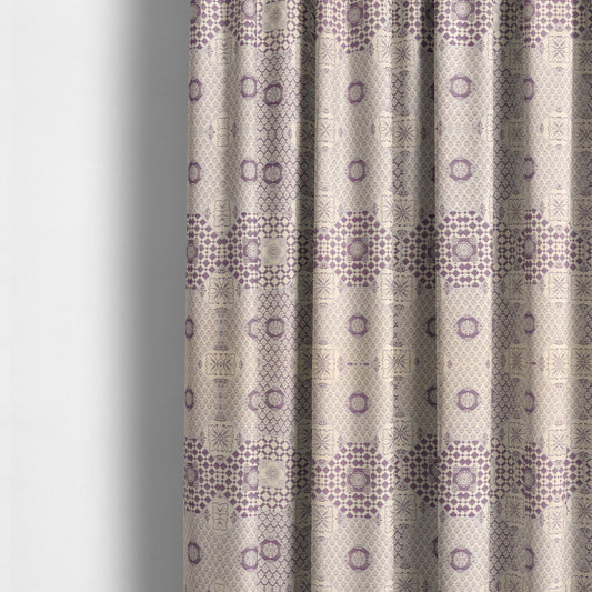 Zenith Collection In Smooth Chenille Finish Purple Colour Patchwork Pattern Upholstery Fabric CTR-214 - Made To Measure Curtains