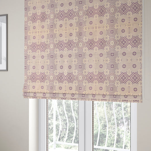 Zenith Collection In Smooth Chenille Finish Purple Colour Patchwork Pattern Upholstery Fabric CTR-214 - Roman Blinds