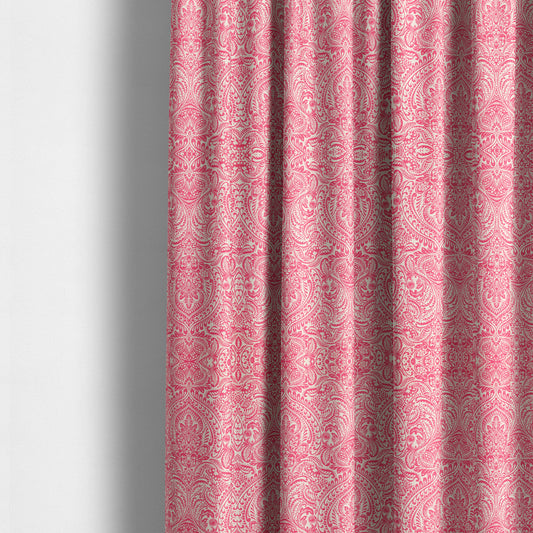 Zenith Collection In Smooth Chenille Finish Raspberry Pink Colour Damask Pattern Upholstery Fabric CTR-215 - Made To Measure Curtains