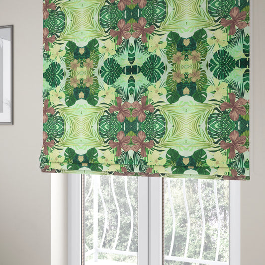 Jardin Jungle All Over Floral Pattern Printed Soft Velour Upholstery Fabric CTR-2160 - Roman Blinds