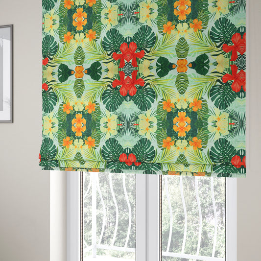 Jardin Jungle All Over Floral Pattern Printed Soft Velour Upholstery Fabric CTR-2161 - Roman Blinds