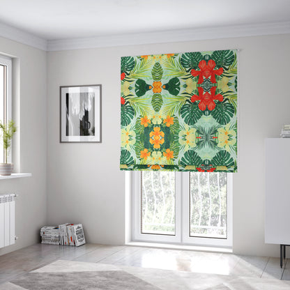 Jardin Jungle All Over Floral Pattern Printed Soft Velour Upholstery Fabric CTR-2161 - Roman Blinds