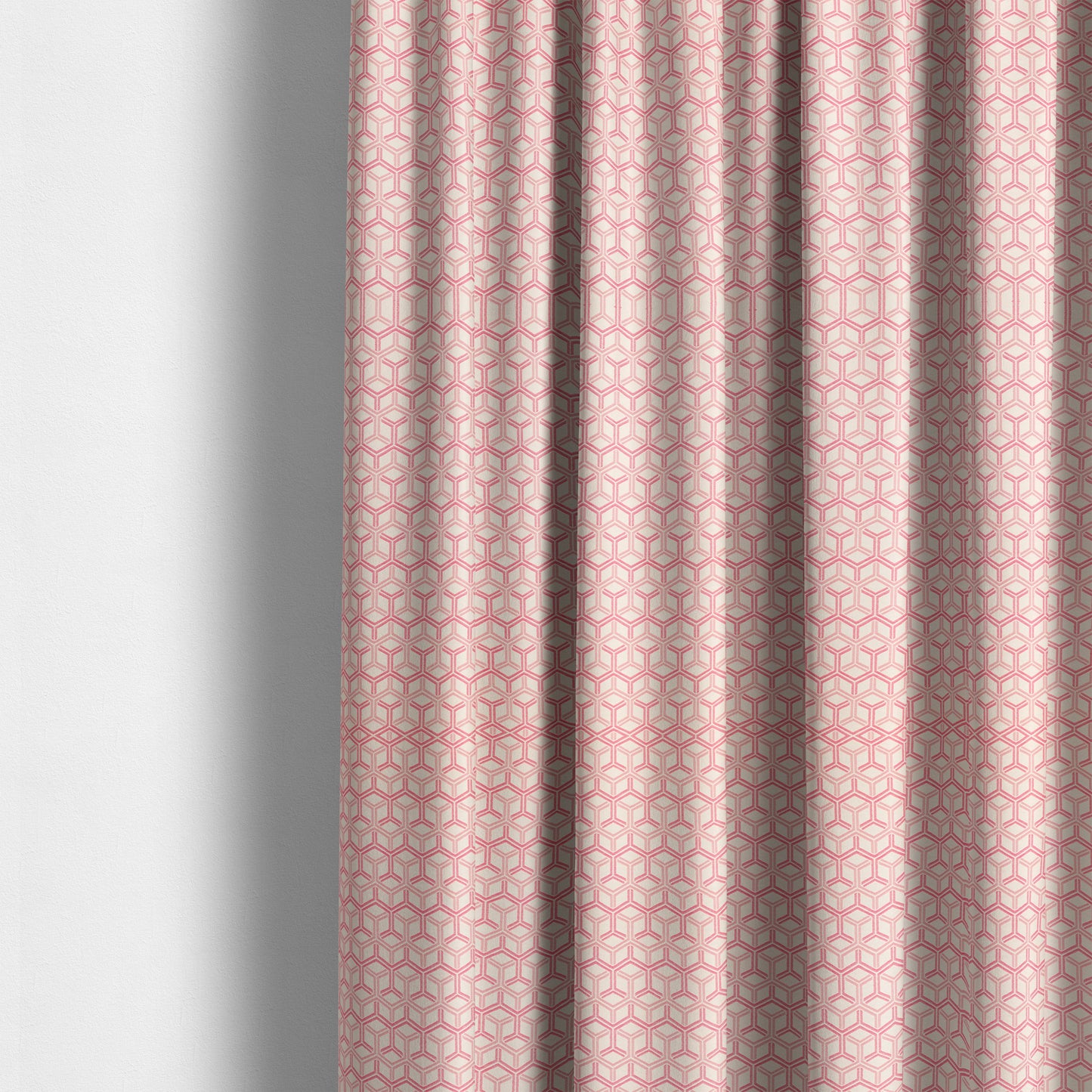 Zenith Collection In Smooth Chenille Finish Raspberry Pink Colour 3D Cube Geometric Pattern Upholstery Fabric CTR-217 - Made To Measure Curtains