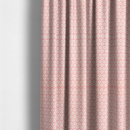 Zenith Collection In Smooth Chenille Finish Raspberry Pink Colour 3D Cube Geometric Pattern Upholstery Fabric CTR-217 - Made To Measure Curtains