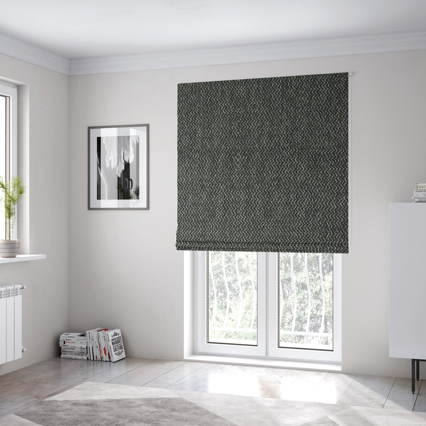 Trello Chenille Weave Material Black With Dark Grey Colour Upholstery Fabric CTR-2175 - Roman Blinds