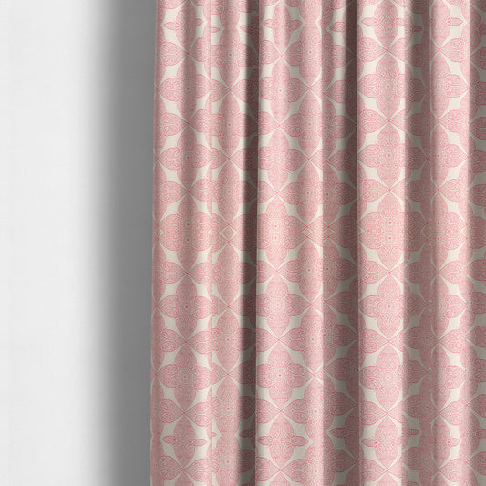 Zenith Collection In Smooth Chenille Finish Raspberry Pink Colour Medallion Pattern Upholstery Fabric CTR-218 - Made To Measure Curtains