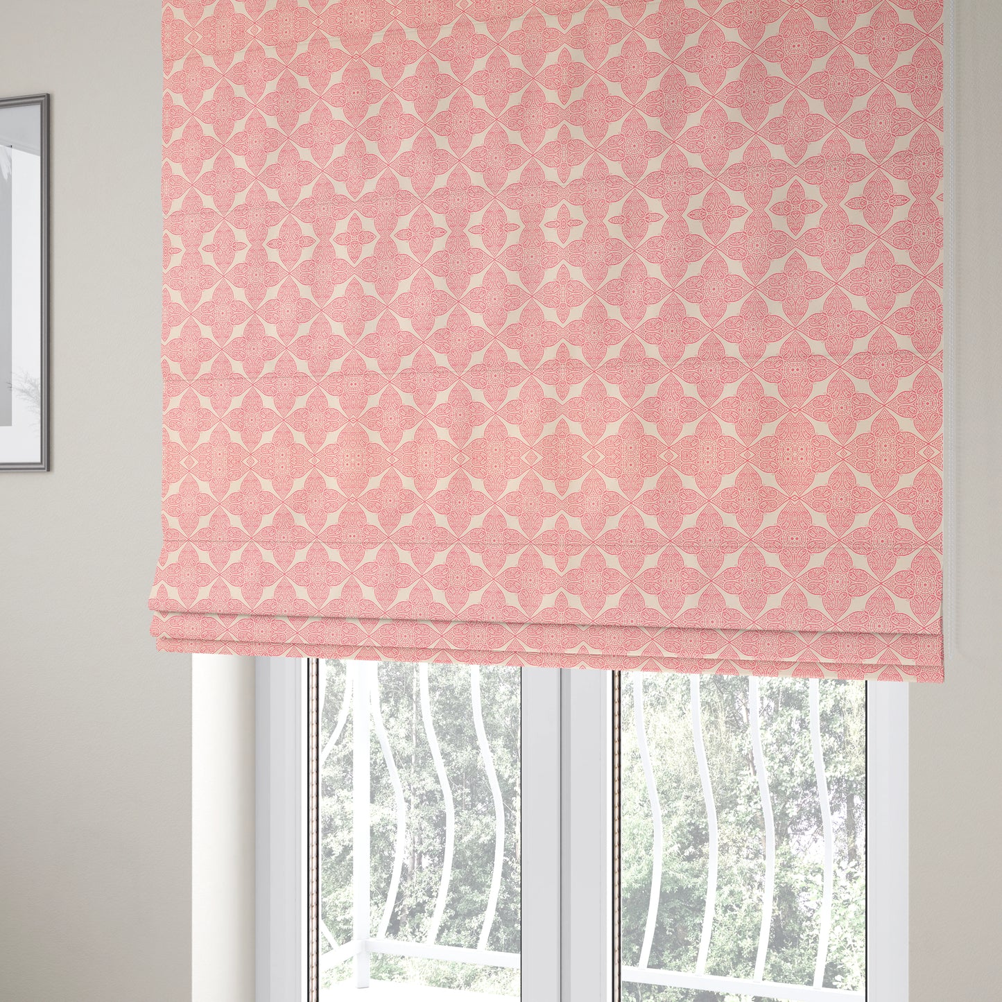 Zenith Collection In Smooth Chenille Finish Raspberry Pink Colour Medallion Pattern Upholstery Fabric CTR-218 - Roman Blinds