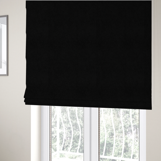 Trinity Silky Flat Water Repellent Velvet In Black Colour Upholstery Fabric CTR-2183 - Roman Blinds