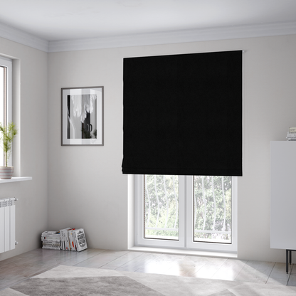 Trinity Silky Flat Water Repellent Velvet In Black Colour Upholstery Fabric CTR-2183 - Roman Blinds
