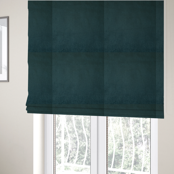 Trinity Silky Flat Water Repellent Velvet In Teal Colour Upholstery Fabric CTR-2193 - Roman Blinds