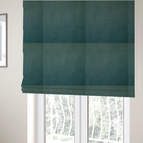 Trinity Silky Flat Water Repellent Velvet In Cyan Colour Upholstery Fabric CTR-2194 - Roman Blinds