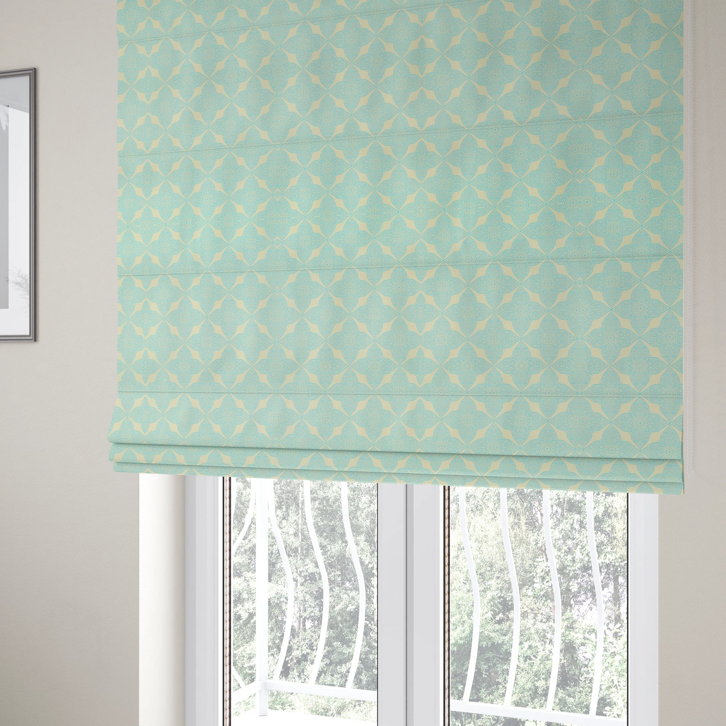 Zenith Collection In Smooth Chenille Finish Blue Colour Medallion Pattern Upholstery Fabric CTR-221 - Roman Blinds