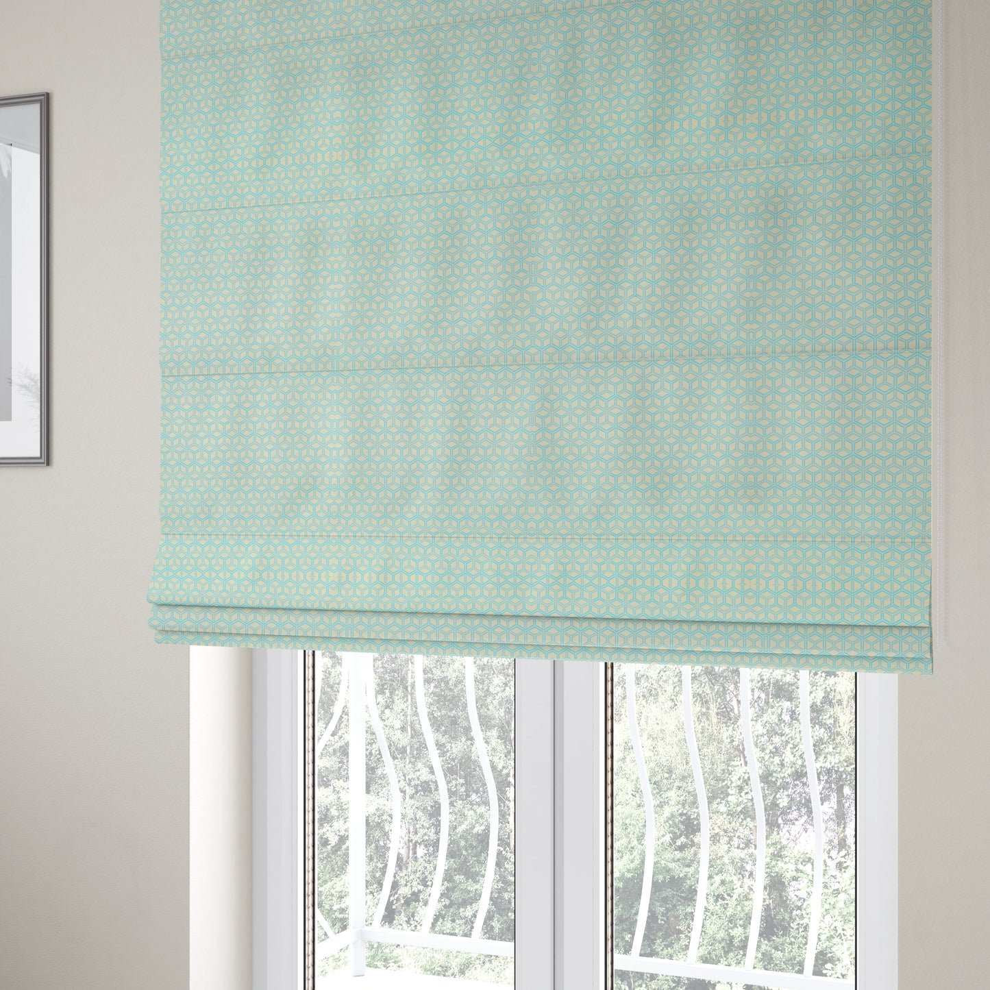 Zenith Collection In Smooth Chenille Finish Blue Colour 3D Cube Geometric Pattern Upholstery Fabric CTR-222 - Roman Blinds