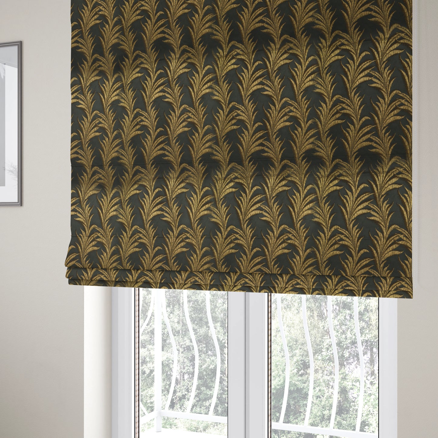 Casa Textured Leaf Pattern Black Furnishing Fabric CTR-2229 - Roman Blinds