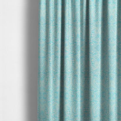 Zenith Collection In Smooth Chenille Finish Blue Colour Damask Pattern Upholstery Fabric CTR-223 - Made To Measure Curtains