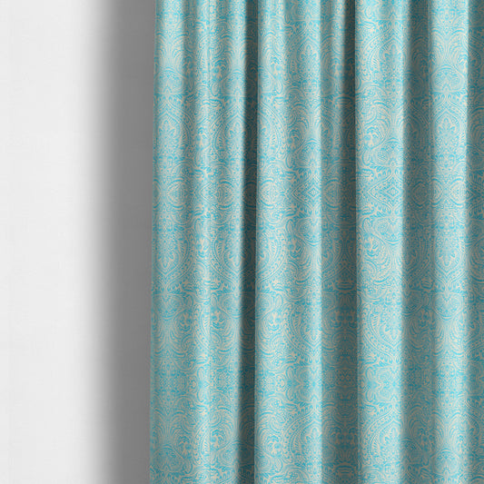 Zenith Collection In Smooth Chenille Finish Blue Colour Damask Pattern Upholstery Fabric CTR-223 - Made To Measure Curtains