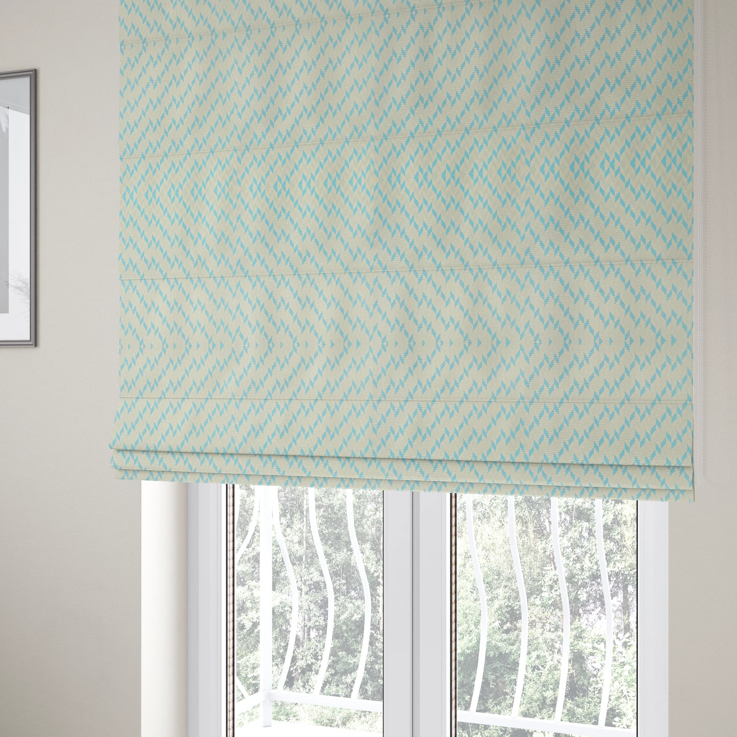 Zenith Collection In Smooth Chenille Finish Blue Colour Geometric Pattern Upholstery Fabric CTR-224 - Roman Blinds