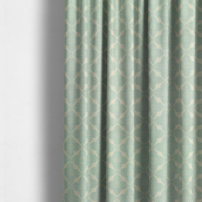 Zenith Collection In Smooth Chenille Finish Teal Green Colour Medallion Pattern Upholstery Fabric CTR-225 - Made To Measure Curtains