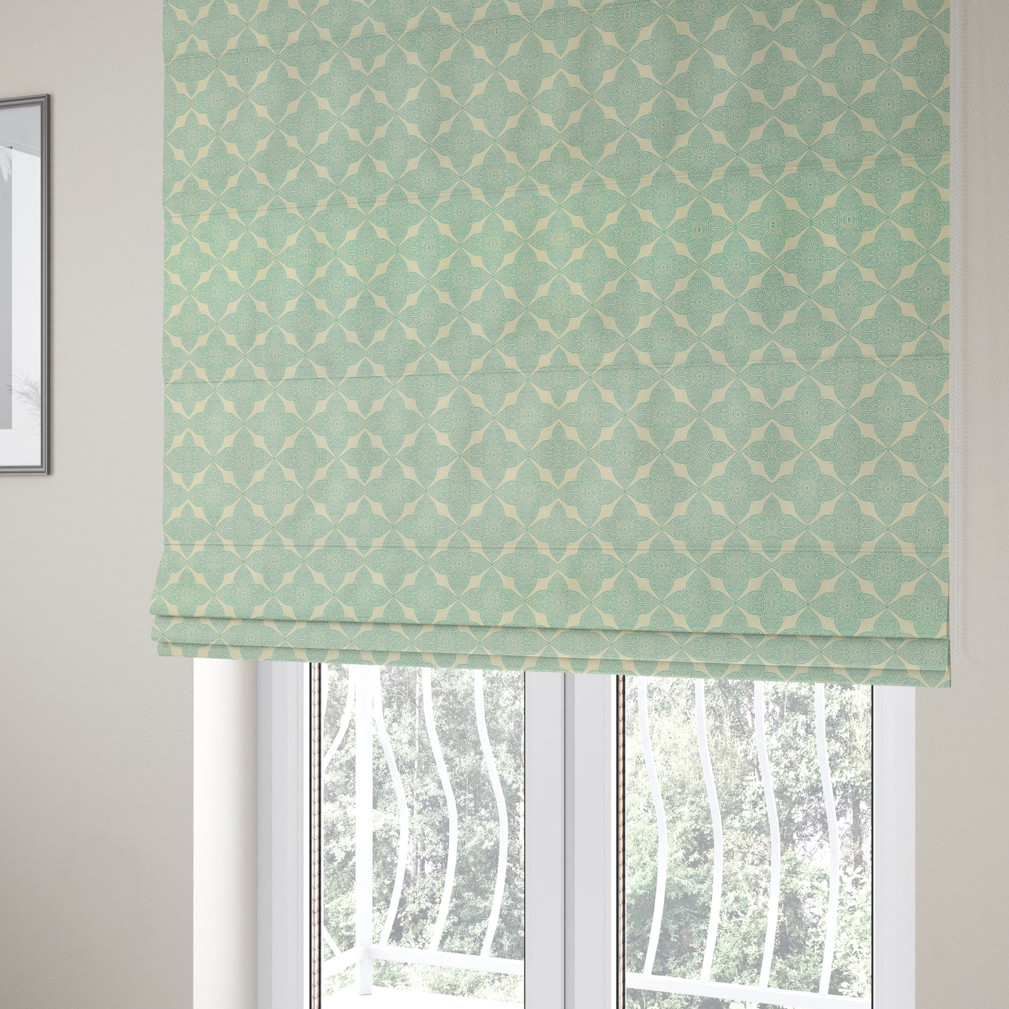 Zenith Collection In Smooth Chenille Finish Teal Green Colour Medallion Pattern Upholstery Fabric CTR-225 - Roman Blinds