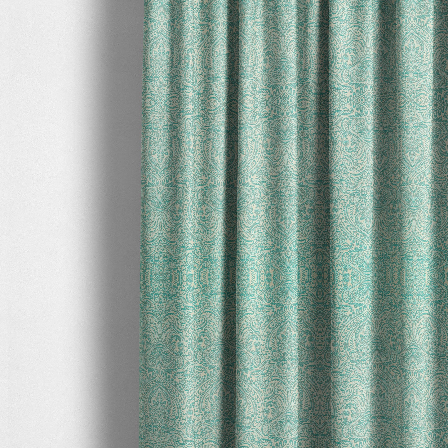 Zenith Collection In Smooth Chenille Finish Teal Green Colour Damask Pattern Upholstery Fabric CTR-227 - Made To Measure Curtains