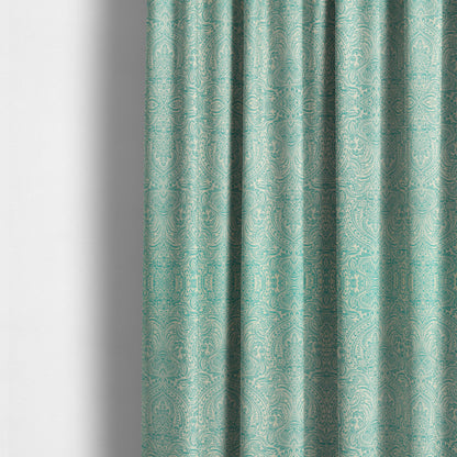 Zenith Collection In Smooth Chenille Finish Teal Green Colour Damask Pattern Upholstery Fabric CTR-227 - Made To Measure Curtains