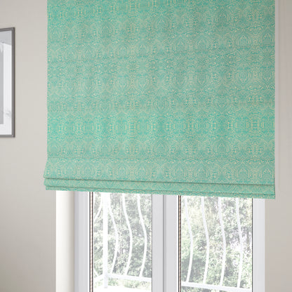 Zenith Collection In Smooth Chenille Finish Teal Green Colour Damask Pattern Upholstery Fabric CTR-227 - Roman Blinds