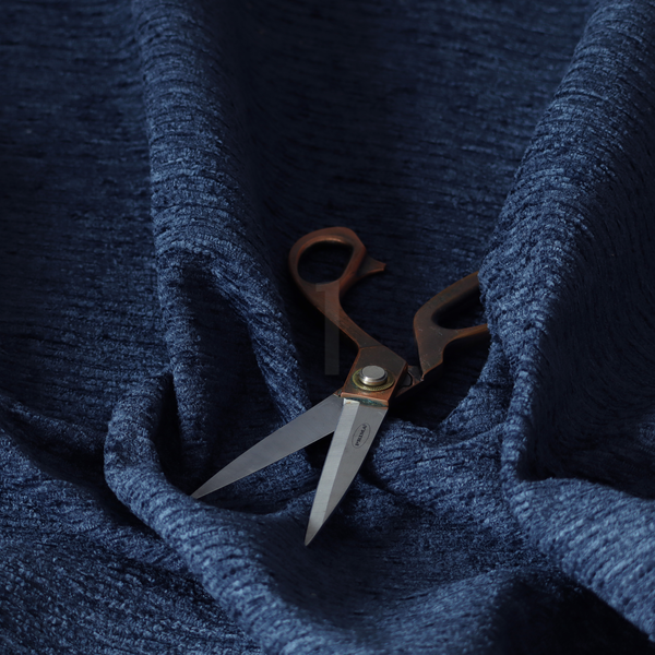 Arya Soft Textured Chenille In Navy Blue Upholstery Fabric CTR-2281