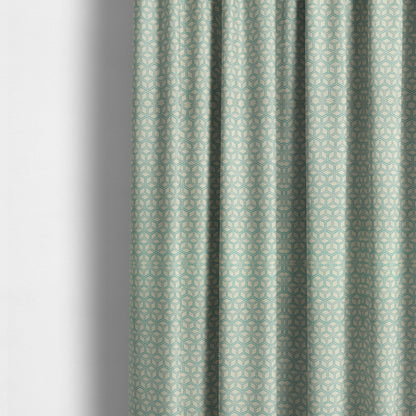 Zenith Collection In Smooth Chenille Finish Teal Green Colour 3D Cube Geometric Pattern Upholstery Fabric CTR-229 - Made To Measure Curtains