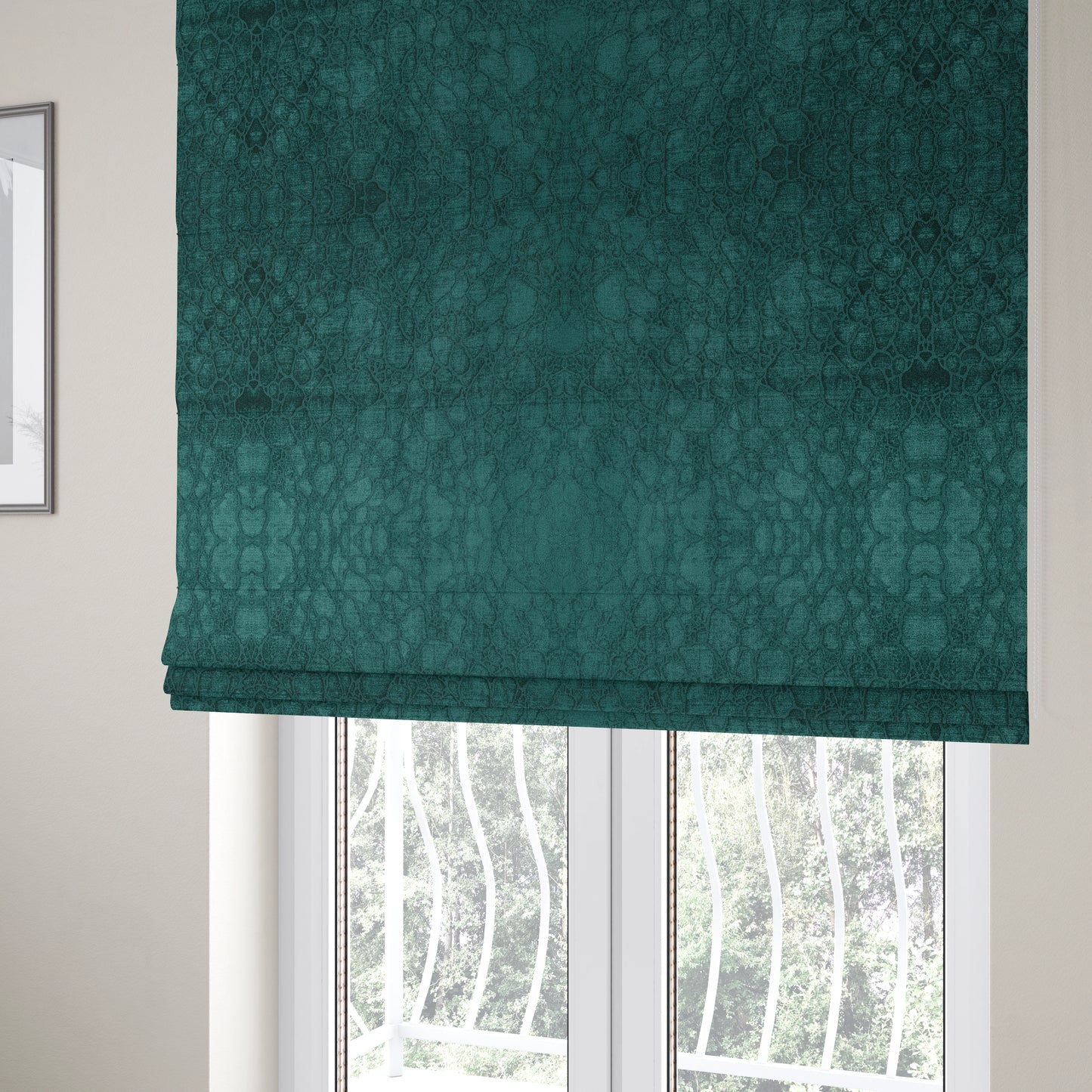 Hammersmith Velvet Pattern Teal Upholstery Fabric CTR-2290 - Roman Blinds