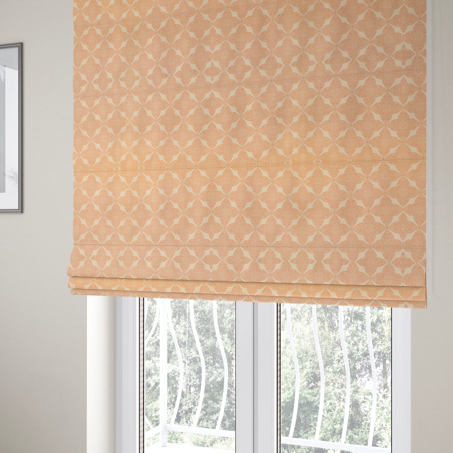 Zenith Collection In Smooth Chenille Finish Orange Colour Medallion Pattern Upholstery Fabric CTR-230 - Roman Blinds