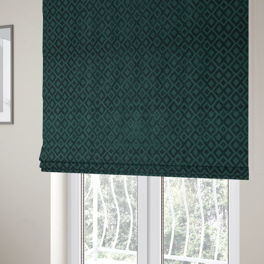 Camden Velvet Geometric Inspired Teal Upholstery Fabric CTR-2314 - Roman Blinds