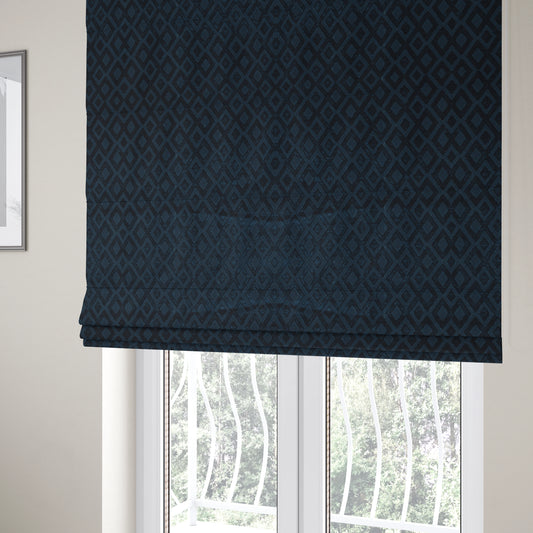 Camden Velvet Geometric Inspired Navy Upholstery Fabric CTR-2315 - Roman Blinds