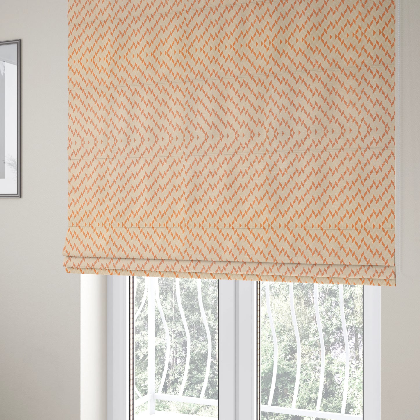 Zenith Collection In Smooth Chenille Finish Orange Colour Geometric Pattern Upholstery Fabric CTR-232 - Roman Blinds