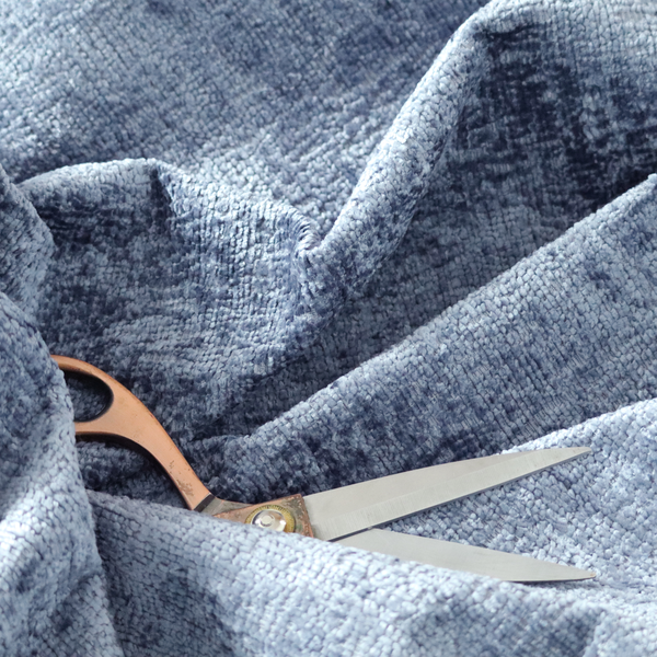 Delhi Soft Chenille Plain Textured In Blue Upholstery Fabric CTR-2321