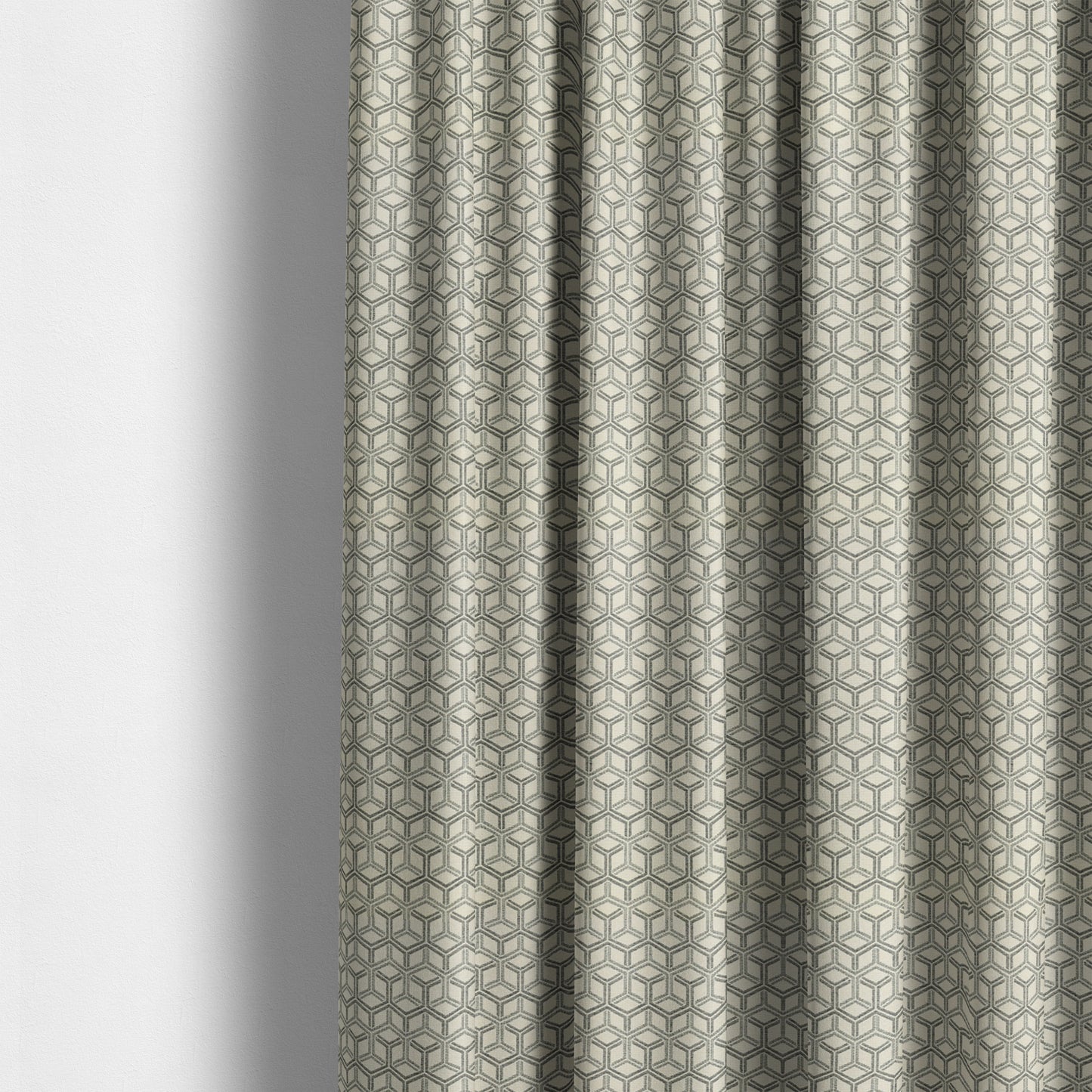 Zenith Collection In Smooth Chenille Finish Grey Black Colour 3D Cube Geometric Pattern Upholstery Fabric CTR-234 - Made To Measure Curtains