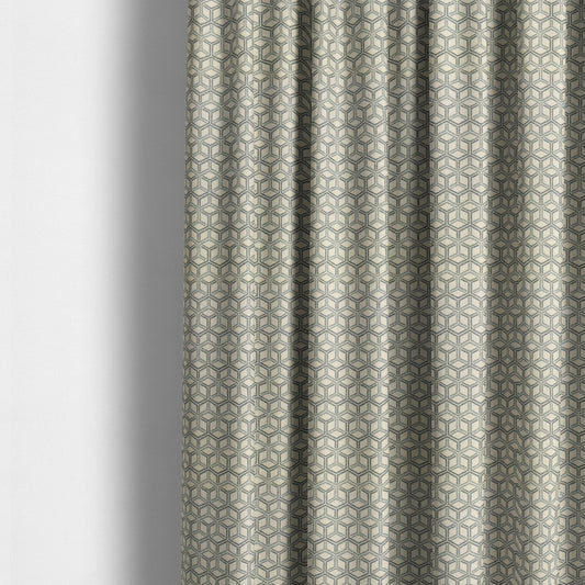 Zenith Collection In Smooth Chenille Finish Grey Black Colour 3D Cube Geometric Pattern Upholstery Fabric CTR-234 - Made To Measure Curtains