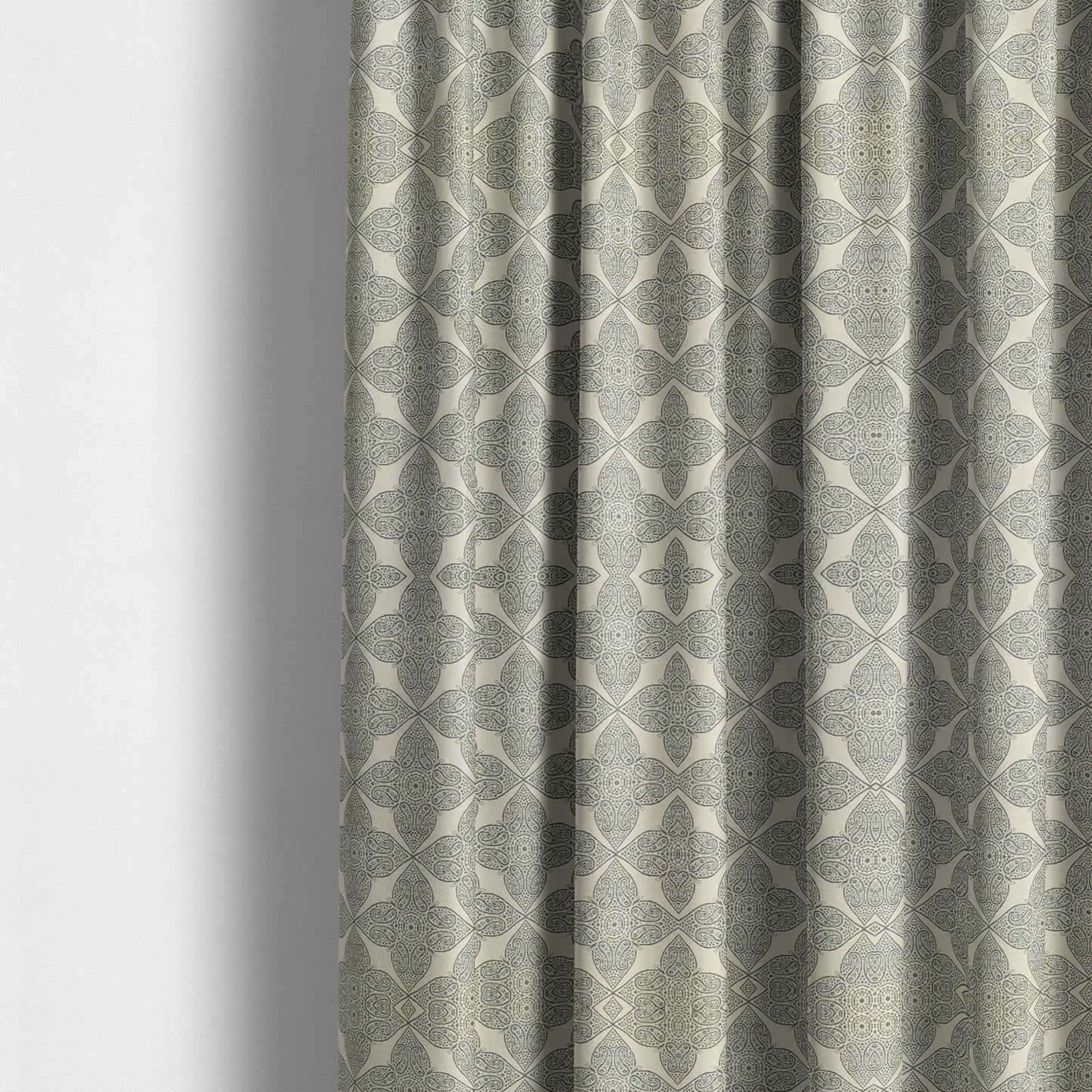 Zenith Collection In Smooth Chenille Finish Grey Black Colour Medallion Pattern Upholstery Fabric CTR-235 - Made To Measure Curtains