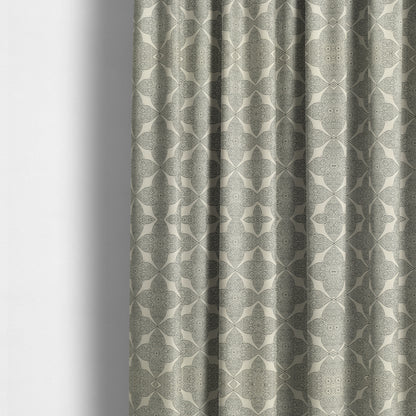 Zenith Collection In Smooth Chenille Finish Grey Black Colour Medallion Pattern Upholstery Fabric CTR-235 - Made To Measure Curtains