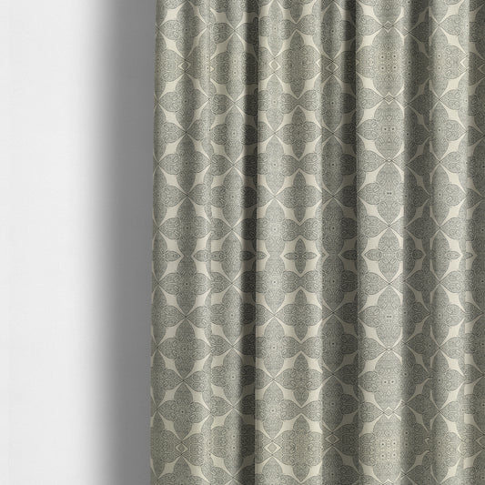 Zenith Collection In Smooth Chenille Finish Grey Black Colour Medallion Pattern Upholstery Fabric CTR-235 - Made To Measure Curtains