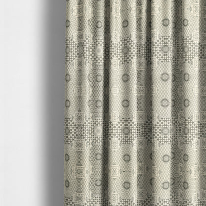 Zenith Collection In Smooth Chenille Finish Grey Black Colour Patchwork Pattern Upholstery Fabric CTR-236 - Made To Measure Curtains