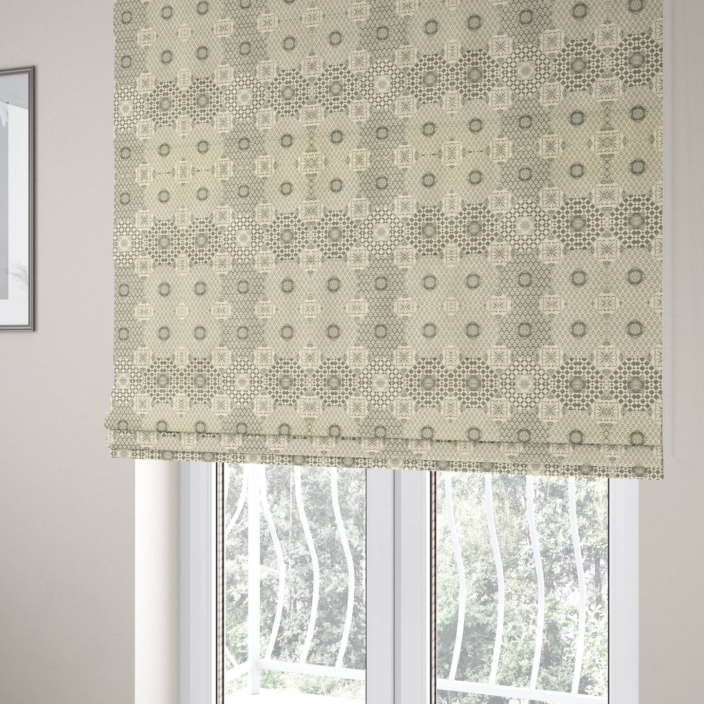 Zenith Collection In Smooth Chenille Finish Grey Black Colour Patchwork Pattern Upholstery Fabric CTR-236 - Roman Blinds