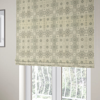 Zenith Collection In Smooth Chenille Finish Grey Black Colour Patchwork Pattern Upholstery Fabric CTR-236 - Roman Blinds