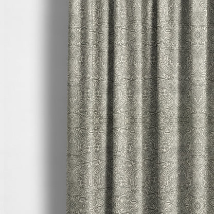 Zenith Collection In Smooth Chenille Finish Grey Black Colour Damask Pattern Upholstery Fabric CTR-237 - Made To Measure Curtains