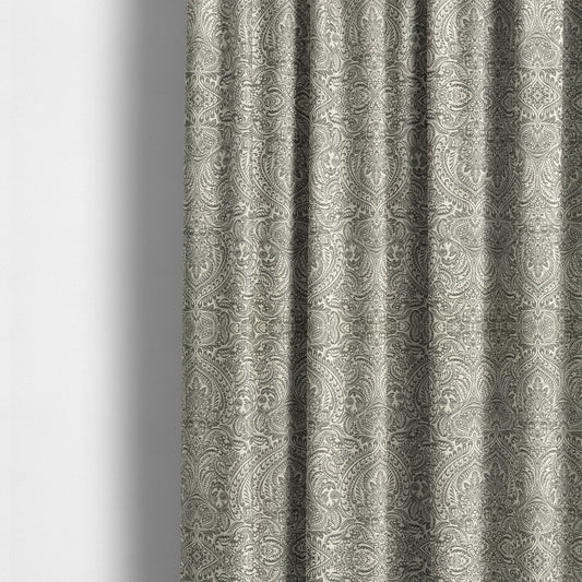 Zenith Collection In Smooth Chenille Finish Grey Black Colour Damask Pattern Upholstery Fabric CTR-237 - Made To Measure Curtains