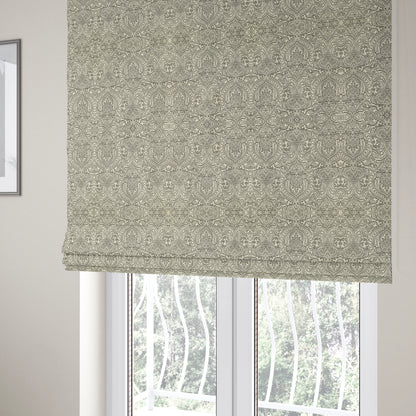 Zenith Collection In Smooth Chenille Finish Grey Black Colour Damask Pattern Upholstery Fabric CTR-237 - Roman Blinds