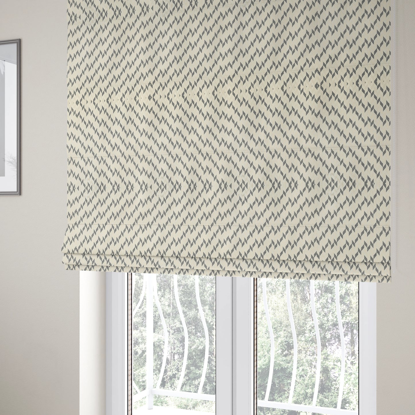 Zenith Collection In Smooth Chenille Finish Grey Black Colour Geometric Pattern Upholstery Fabric CTR-238 - Roman Blinds