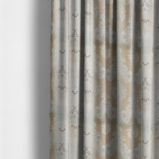 Esma Traditional Damask Pattern Fabric Cream Brown Colour Interior Fabrics CTR-24 - Made To Measure Curtains