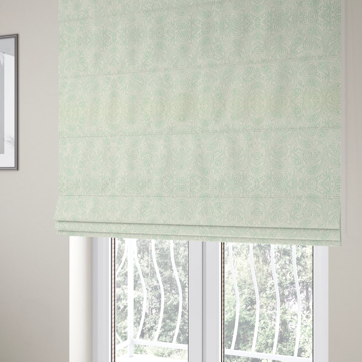 Istanbul Range Of Faint Paisley Pattern In Green Colour Furnishing Fabric CTR-242 - Roman Blinds